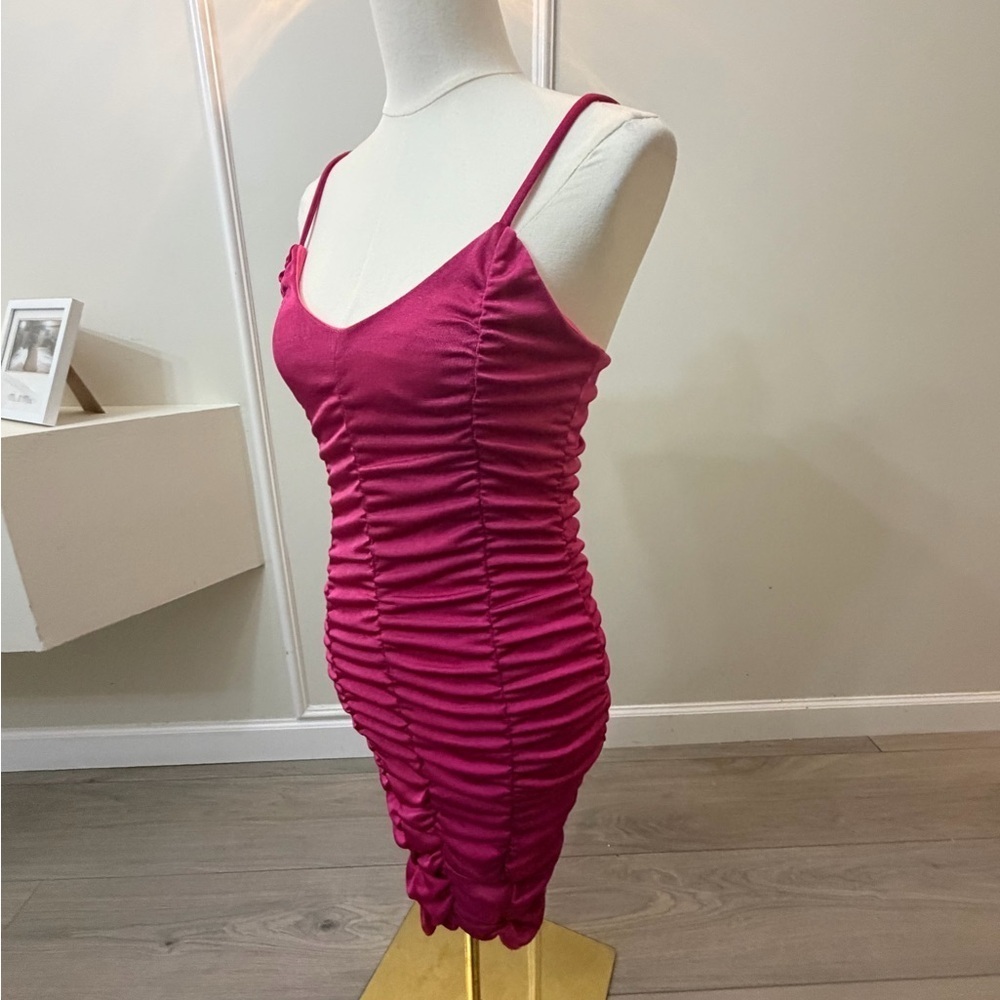 Haley & June Vibrant Pink Ruched Mini Dress - Picture 4 of 6